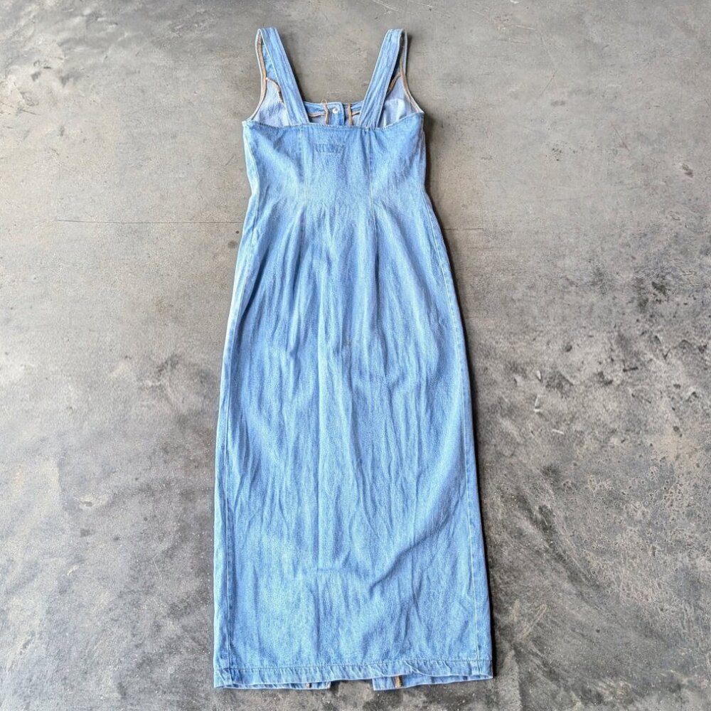 Vintage Paris Blues Denim Snap Front Midi Sheath Dress - Picture 11 of 11